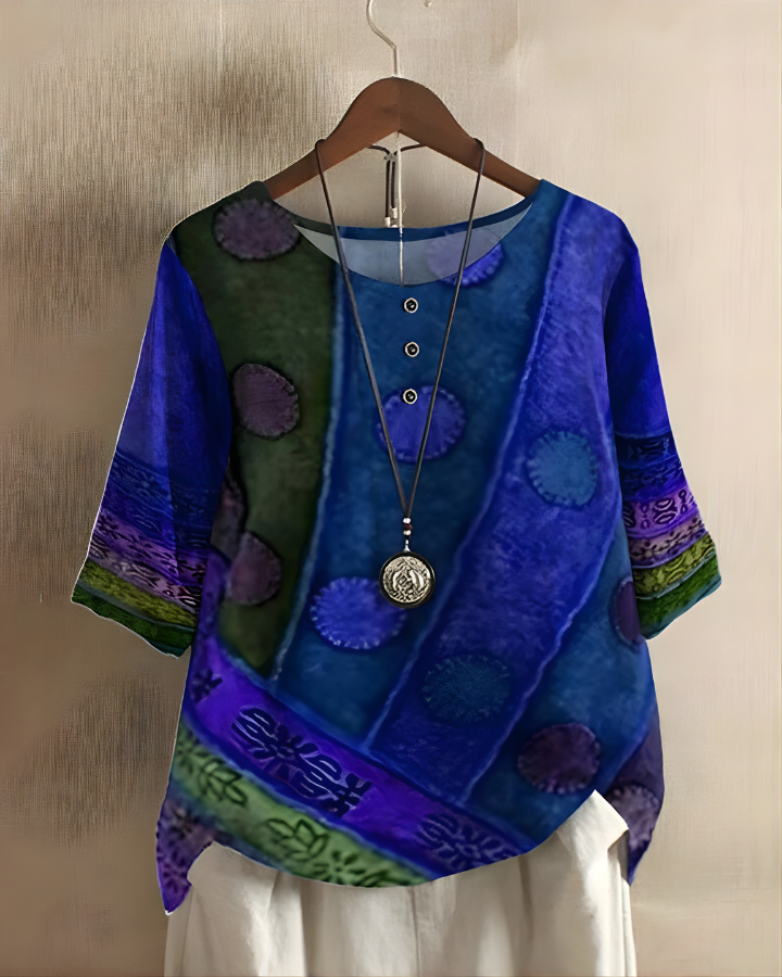 Grażyna | Bluzka Boho z Kolorowym Printem