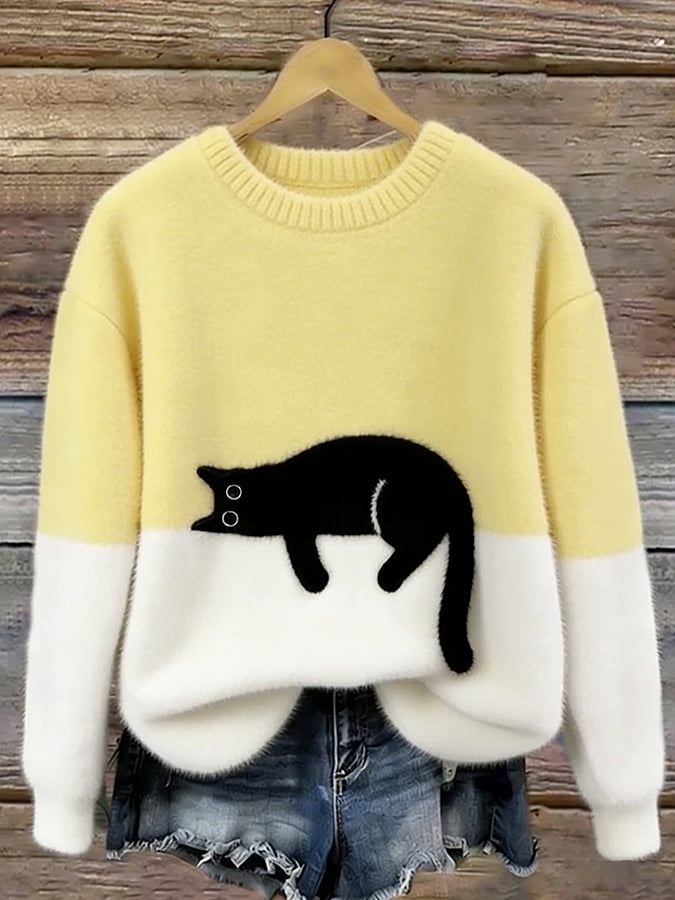 Damski sweter z motywem kota w różnych kolorach