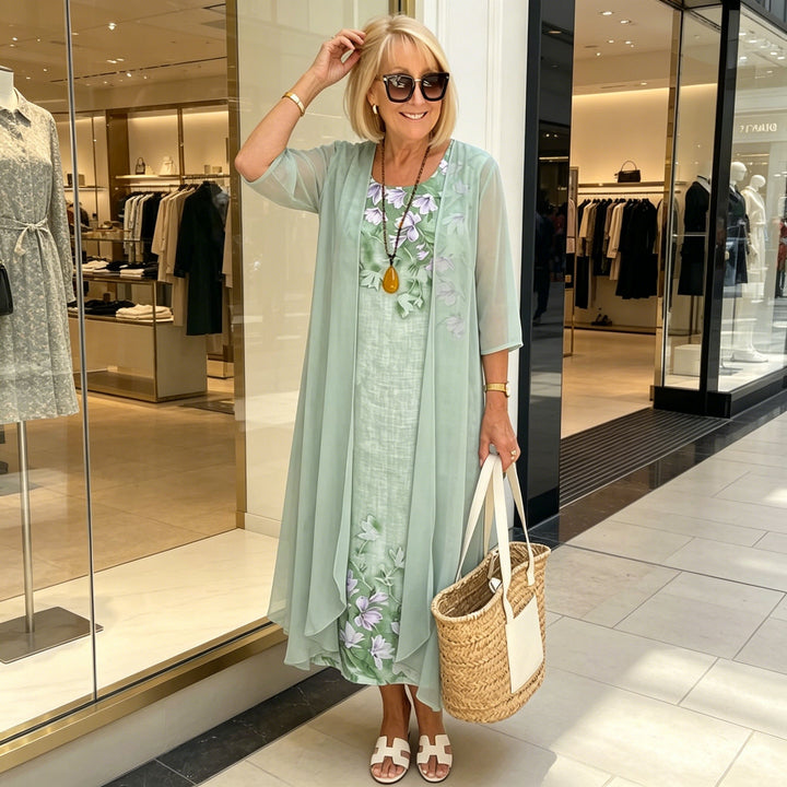 Rozalia | Zestaw Damski Sukienka Midi i Kimono