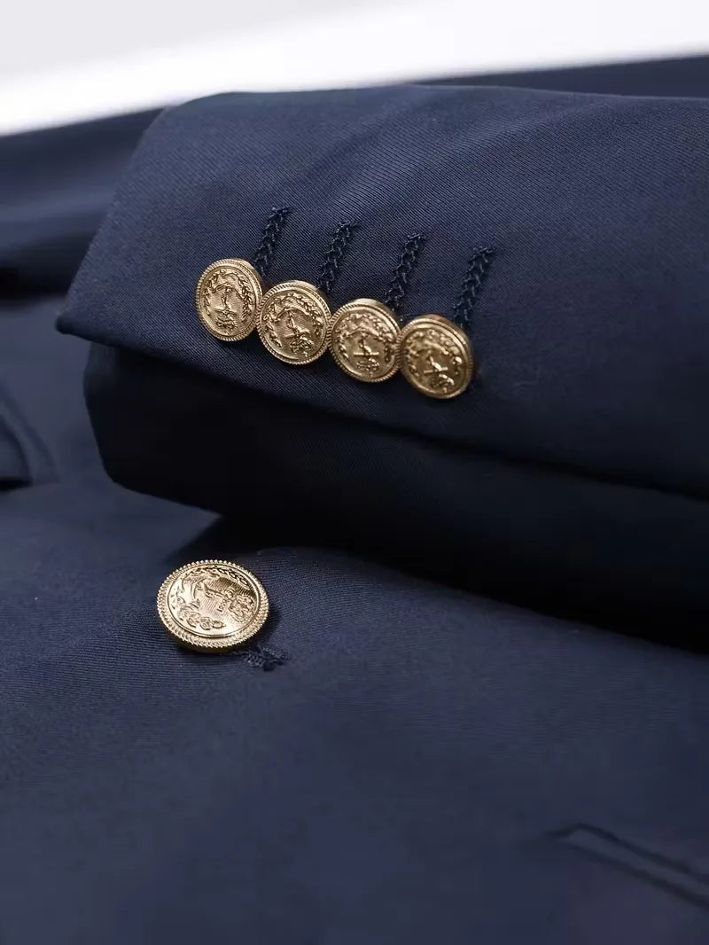 Kornel | Męska Marynarka Slim Fit ze Złotymi Guzikami