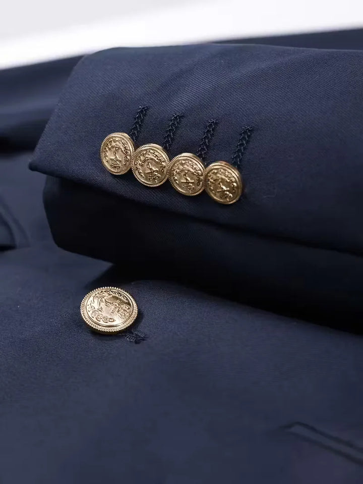 Kornel | Męska Marynarka Slim Fit ze Złotymi Guzikami