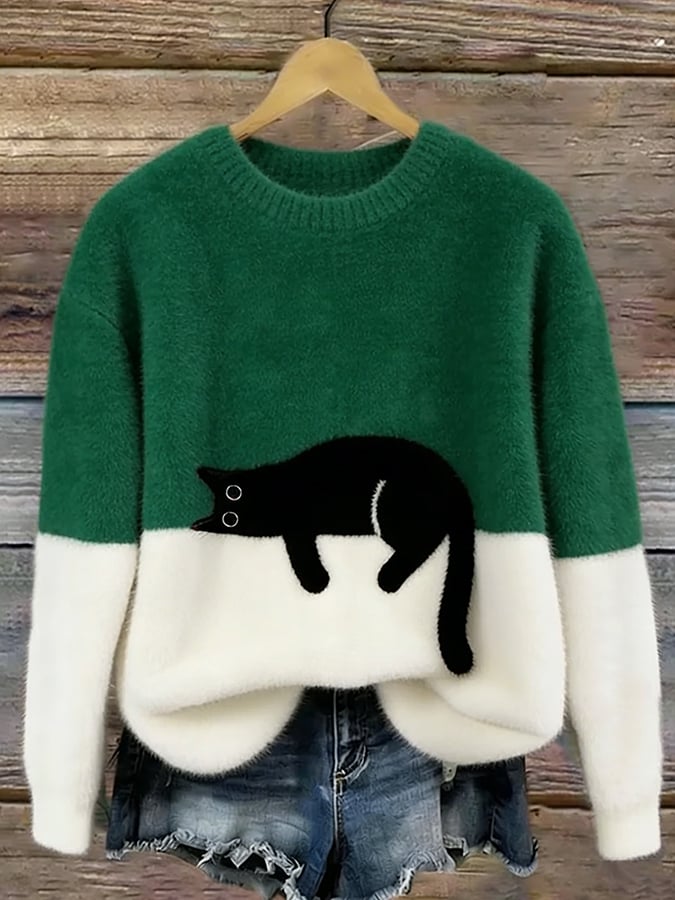 Damski sweter z motywem kota w różnych kolorach