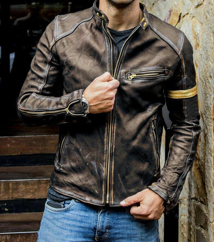 Męska kurtka motocyklowa w stylu punk na manekinie
