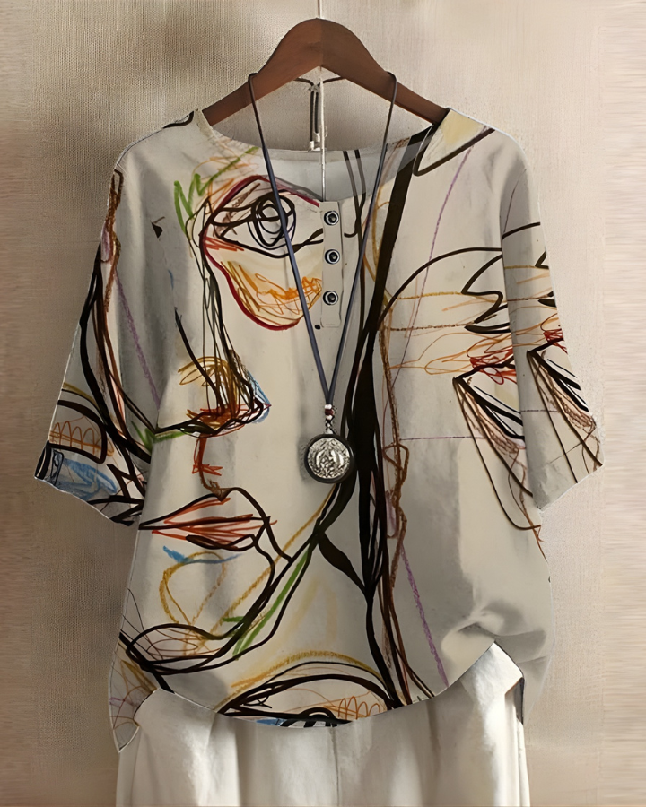Grażyna | Bluzka Boho z Kolorowym Printem
