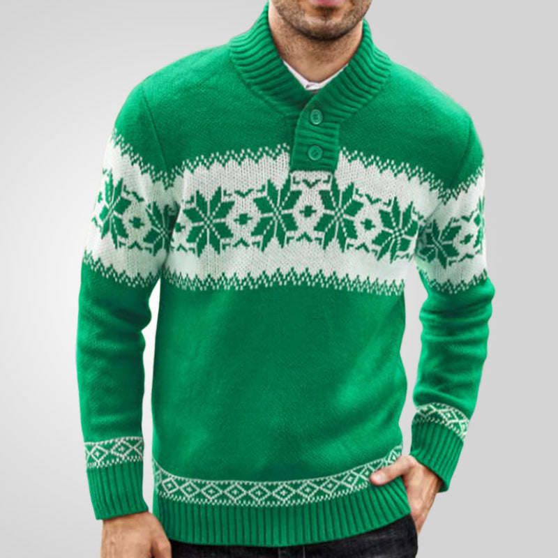 Zielony pulower męski z dzianiny jacquard