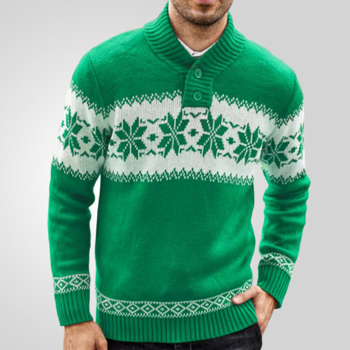 Zielony pulower męski z dzianiny jacquard