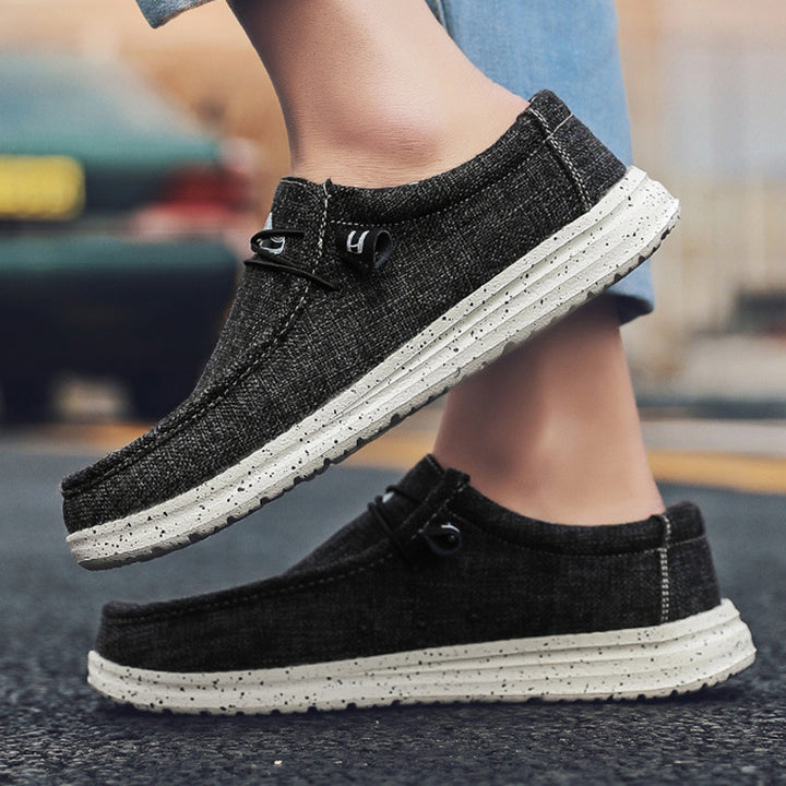 Męskie loafery casual slip-on z płótna w kolorze czarnym