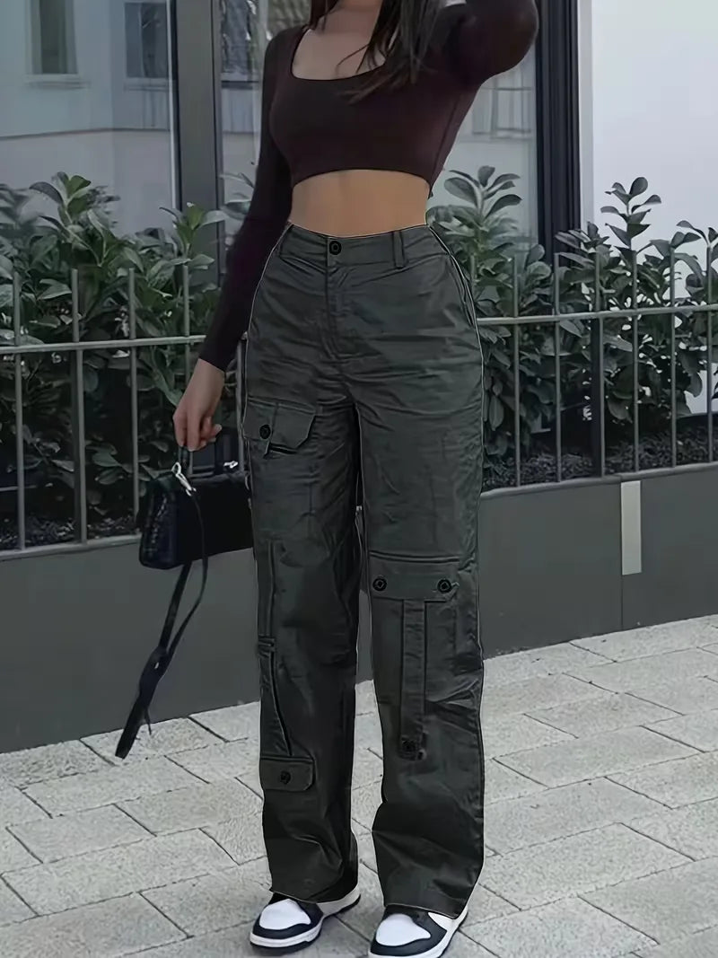 Nadia | Spodnie Cargo z Wysokim Stanem