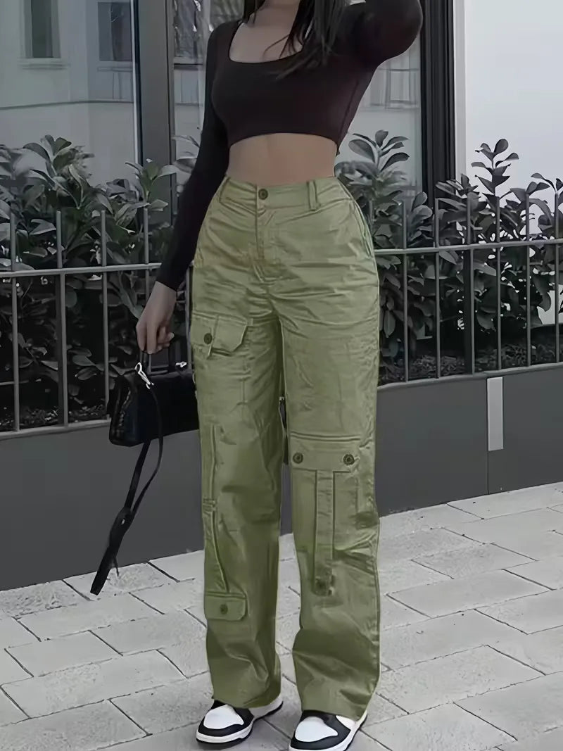 Nadia | Spodnie Cargo z Wysokim Stanem