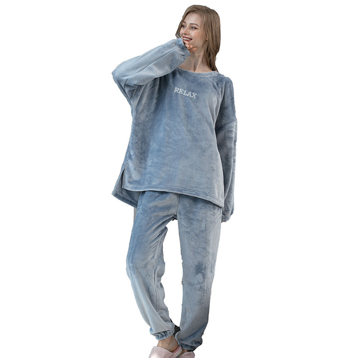 Męska flanelowa piżama dwuczęściowa zimowa w kolorze granatowym