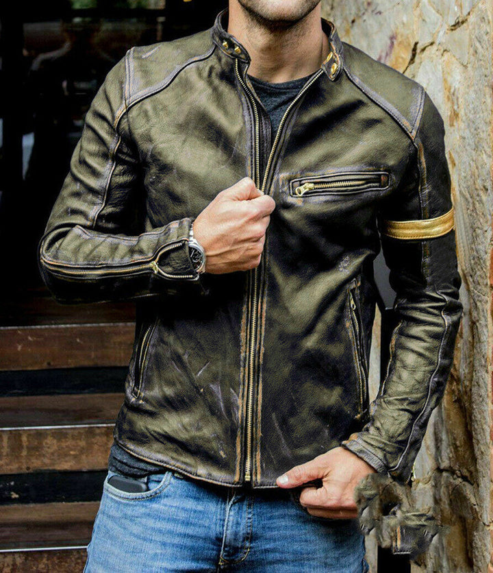 Męska kurtka motocyklowa w stylu punk na manekinie