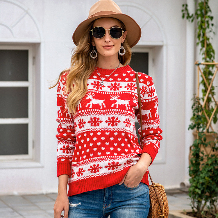 Damski świąteczny sweter ze wzorem śnieżynek