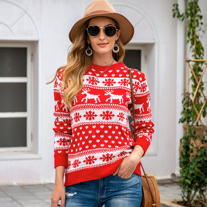 Damski świąteczny sweter ze wzorem śnieżynek