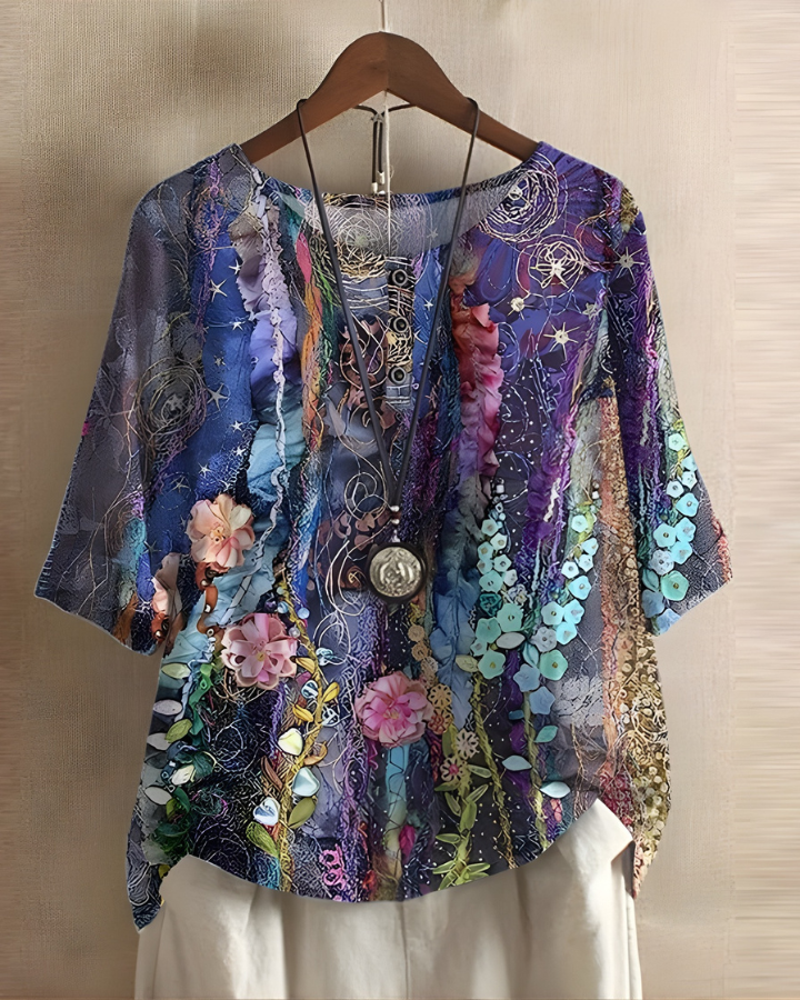 Grażyna | Bluzka Boho z Kolorowym Printem