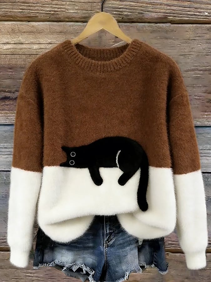 Damski sweter z motywem kota w różnych kolorach