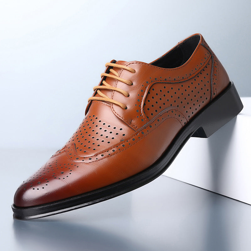 Męskie skórzane buty casual z wycinanym zdobieniem
