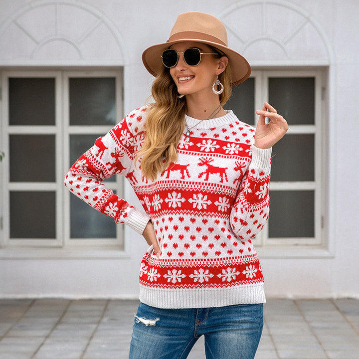 Damski świąteczny sweter ze wzorem śnieżynek