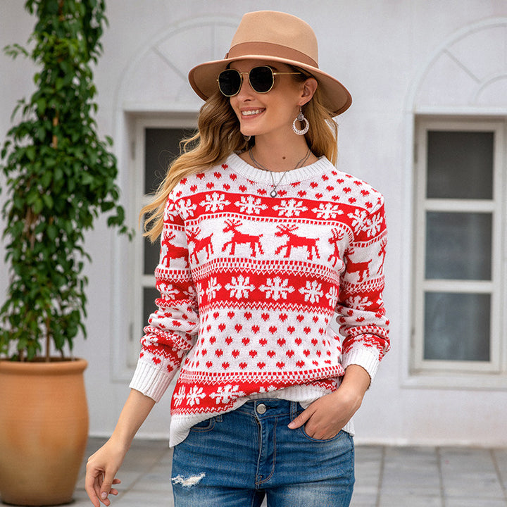 Damski świąteczny sweter ze wzorem śnieżynek