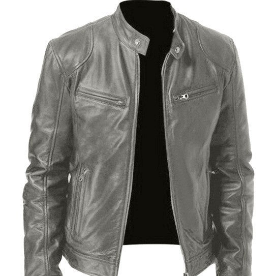 Męska kurtka slim fit z imitacji skóry PU