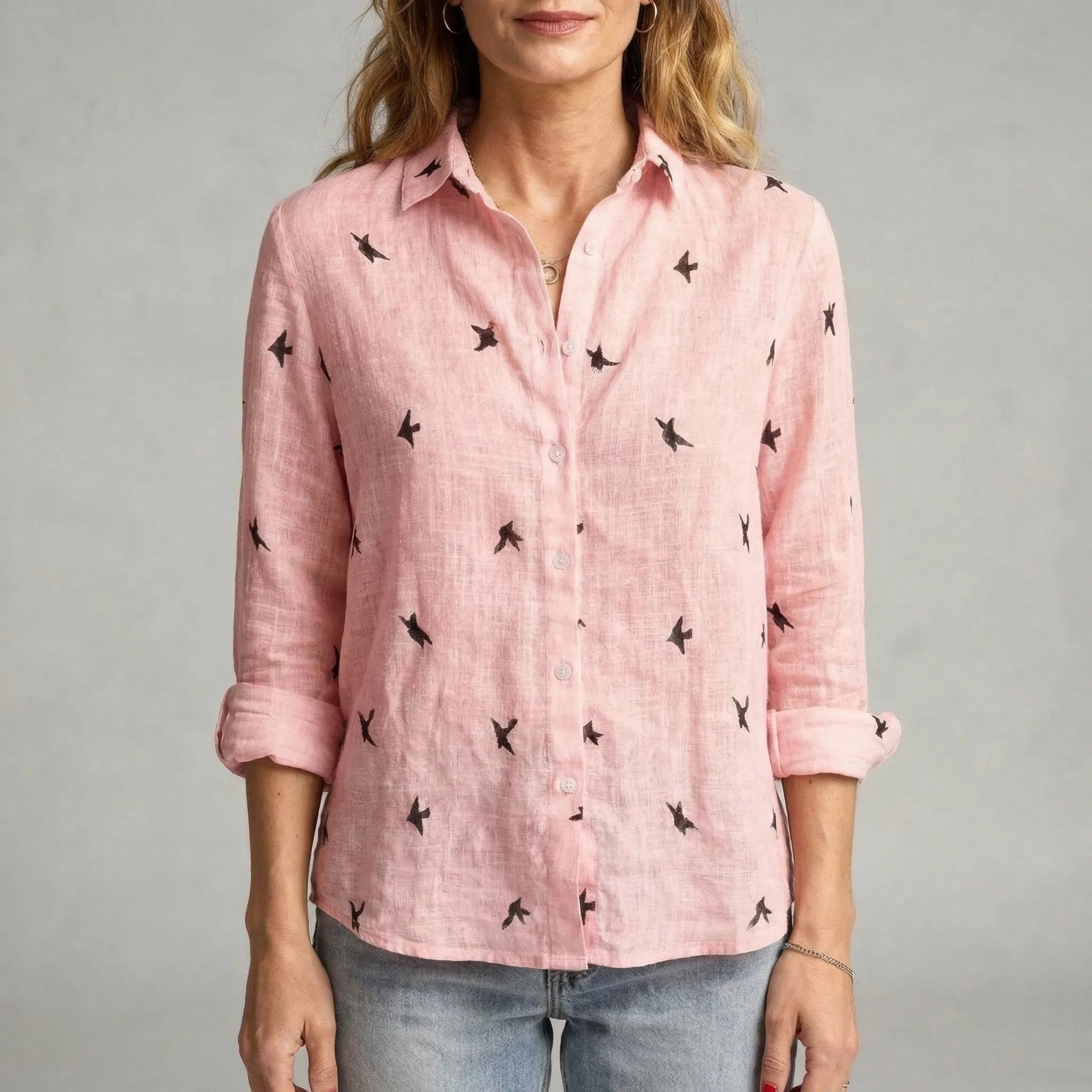 Birdella - Luźna Bluzka Z Nadrukiem W Ptaki