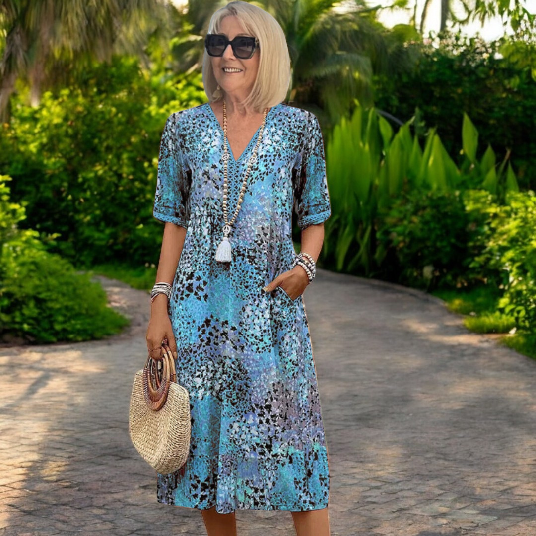 Halina | Sukienka Boho Midi z Dekoltem V