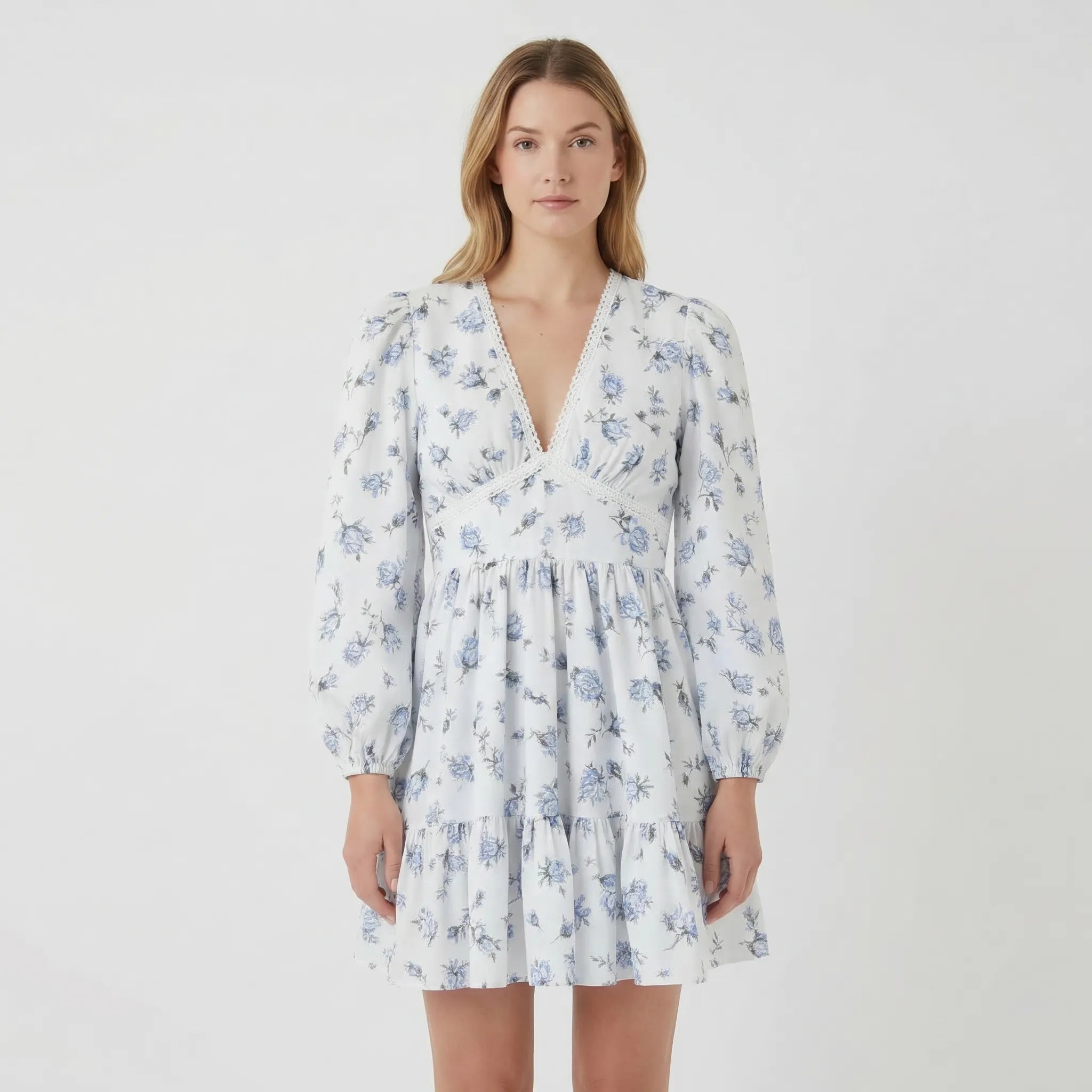 Blomselle - Floral Print Tiered Mini Dress