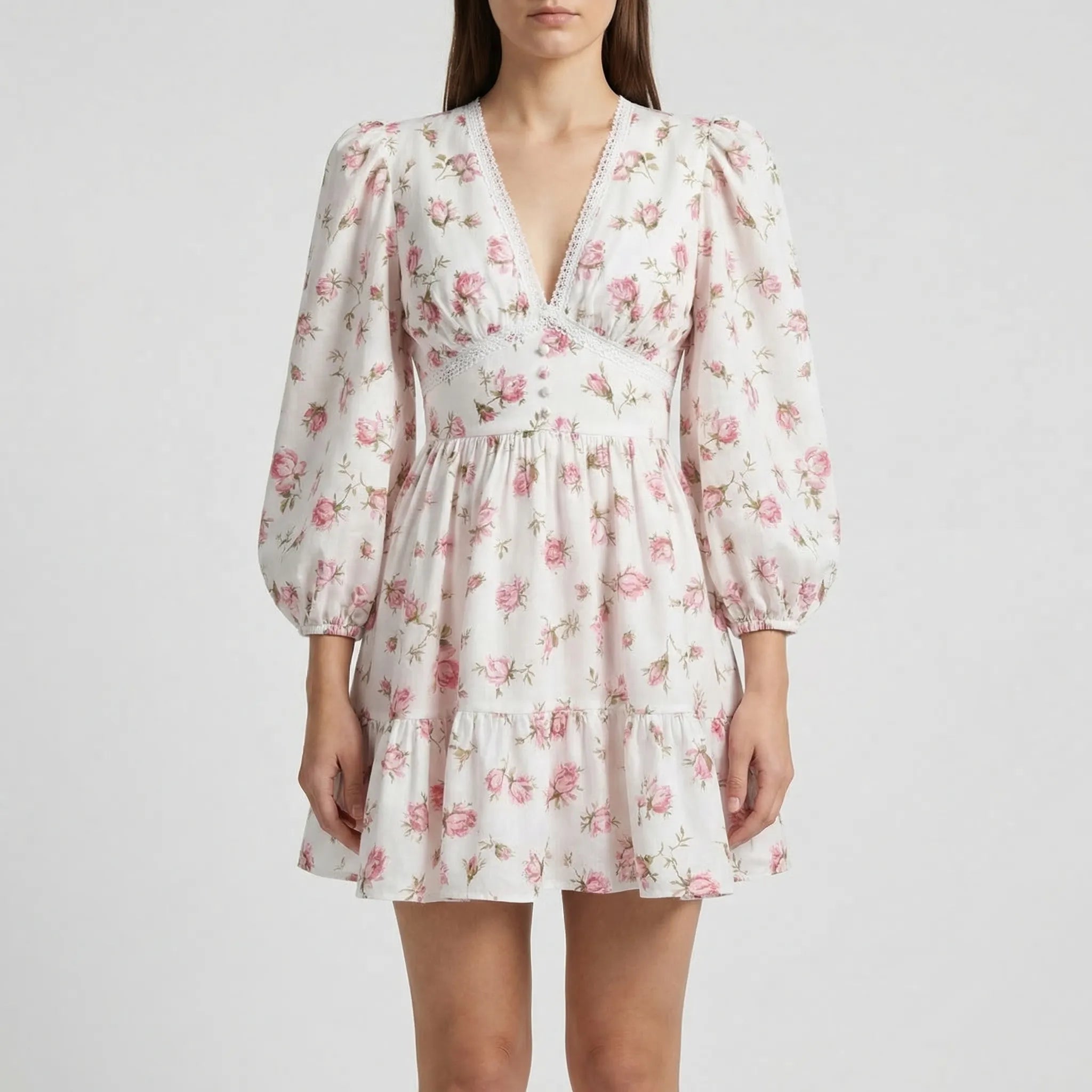Blomselle - Floral Print Tiered Mini Dress