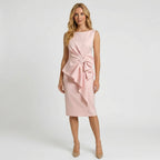 Bowvelle - Fitted Sleeveless Midi Dress With Bow