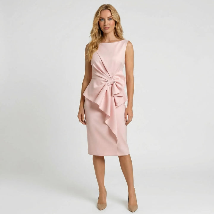 Bowvelle - Fitted Sleeveless Midi Dress With Bow