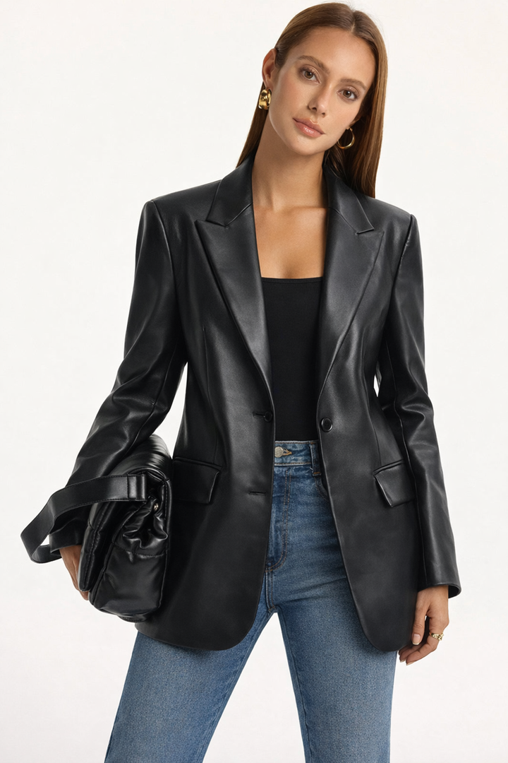 Sabina | Damska marynarka faux leather czarna