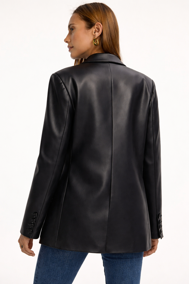 Sabina | Damska marynarka faux leather czarna