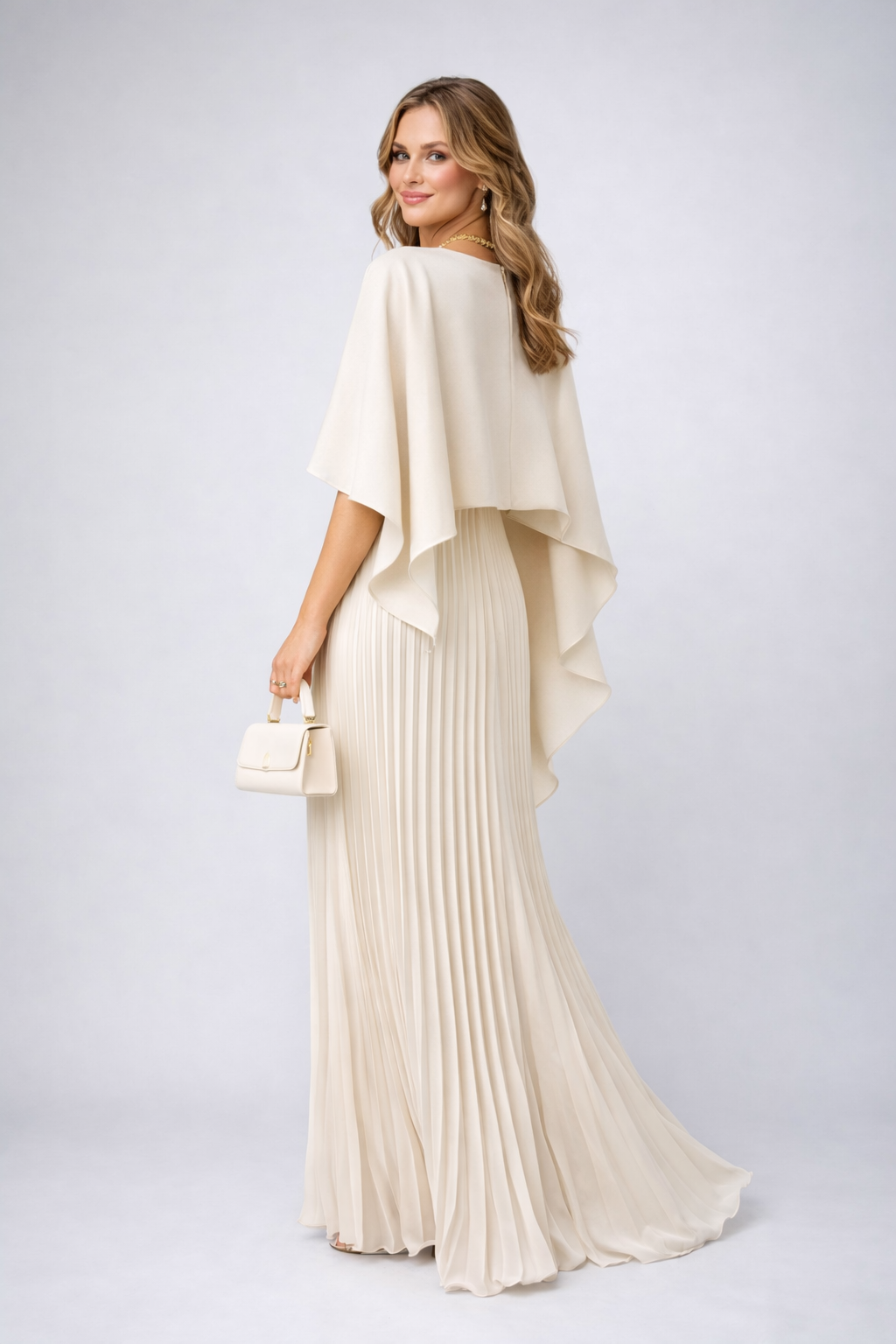 Violetta | Szyfonowa sukienka maxi z wysokim kołnierzem