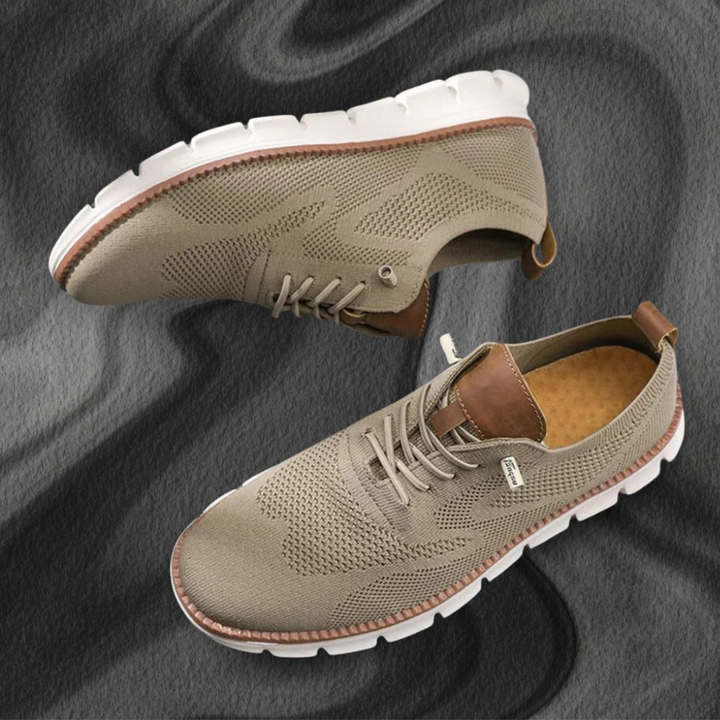 Gustaw | Męskie sneakersy khaki z białym