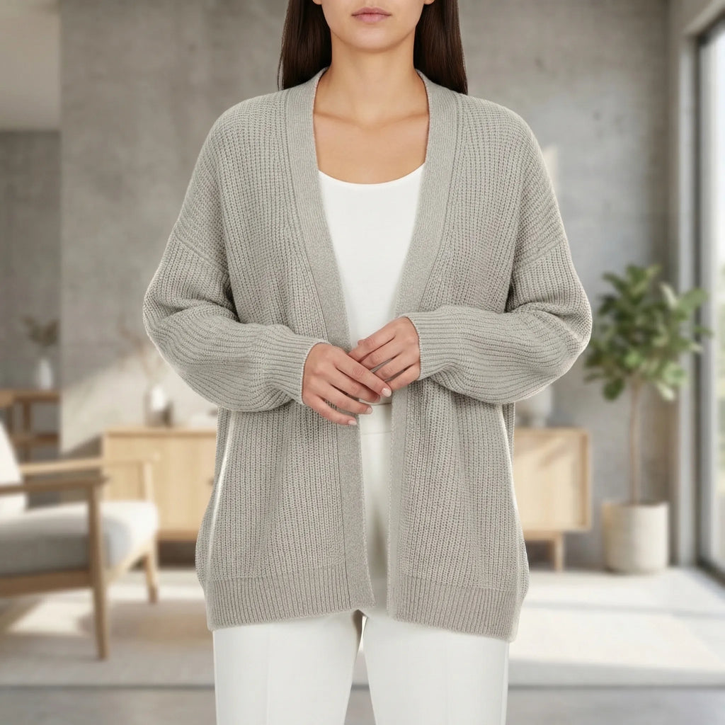 Coziven - Oversize Kardigan Z Prążkowanym Splotem