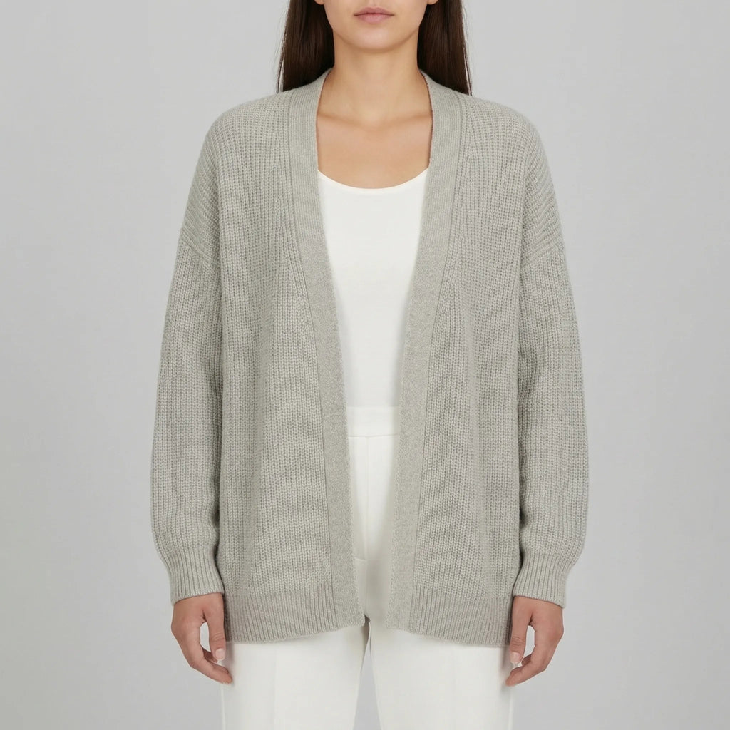 Coziven - Oversize Kardigan Z Prążkowanym Splotem