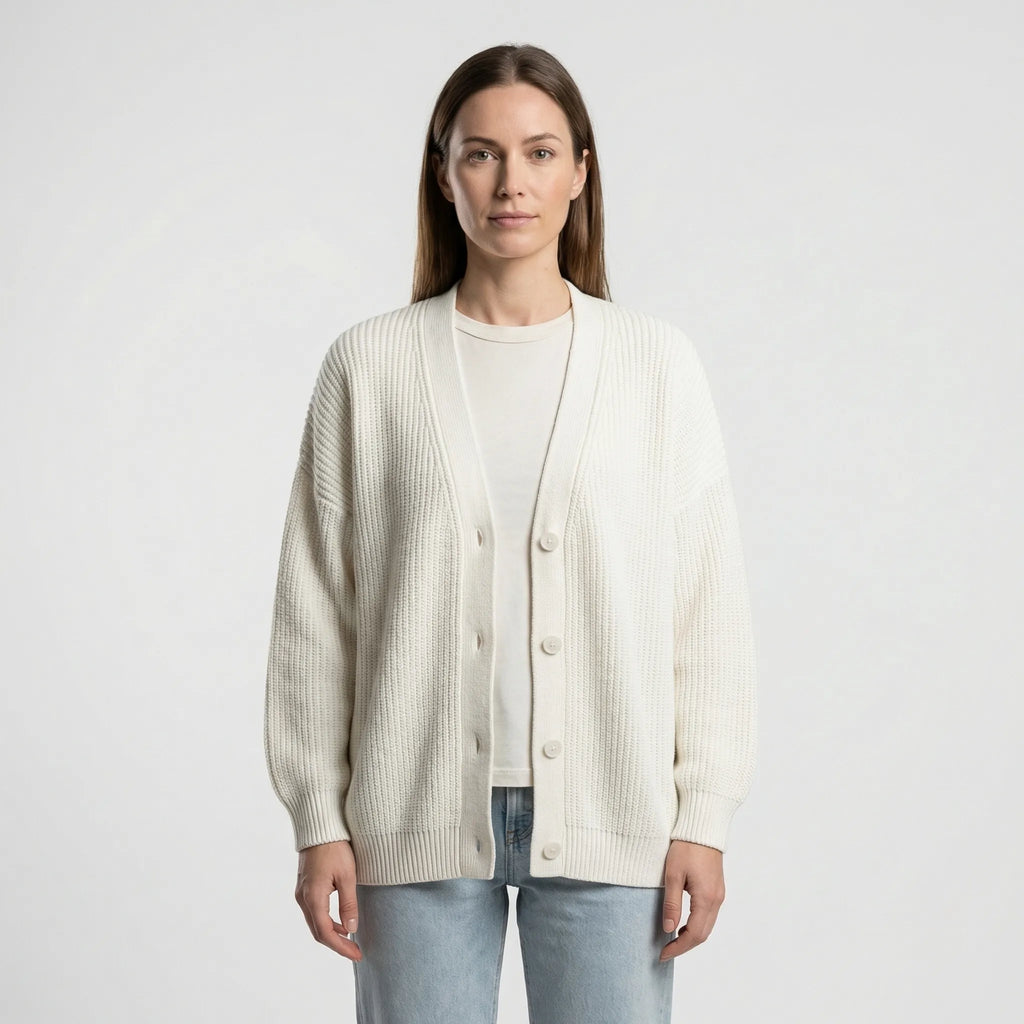 Coziven - Oversize Kardigan Z Prążkowanym Splotem