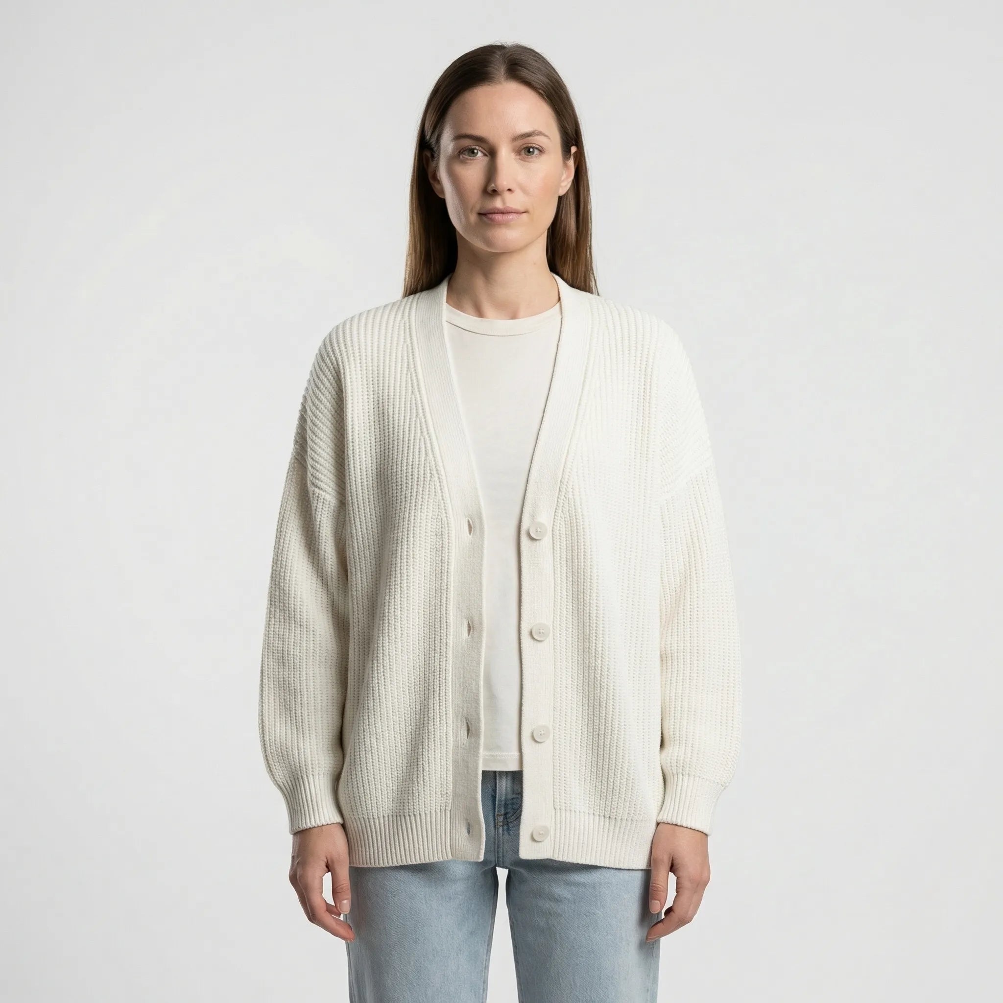 Coziven - Oversize Kardigan Z Prążkowanym Splotem