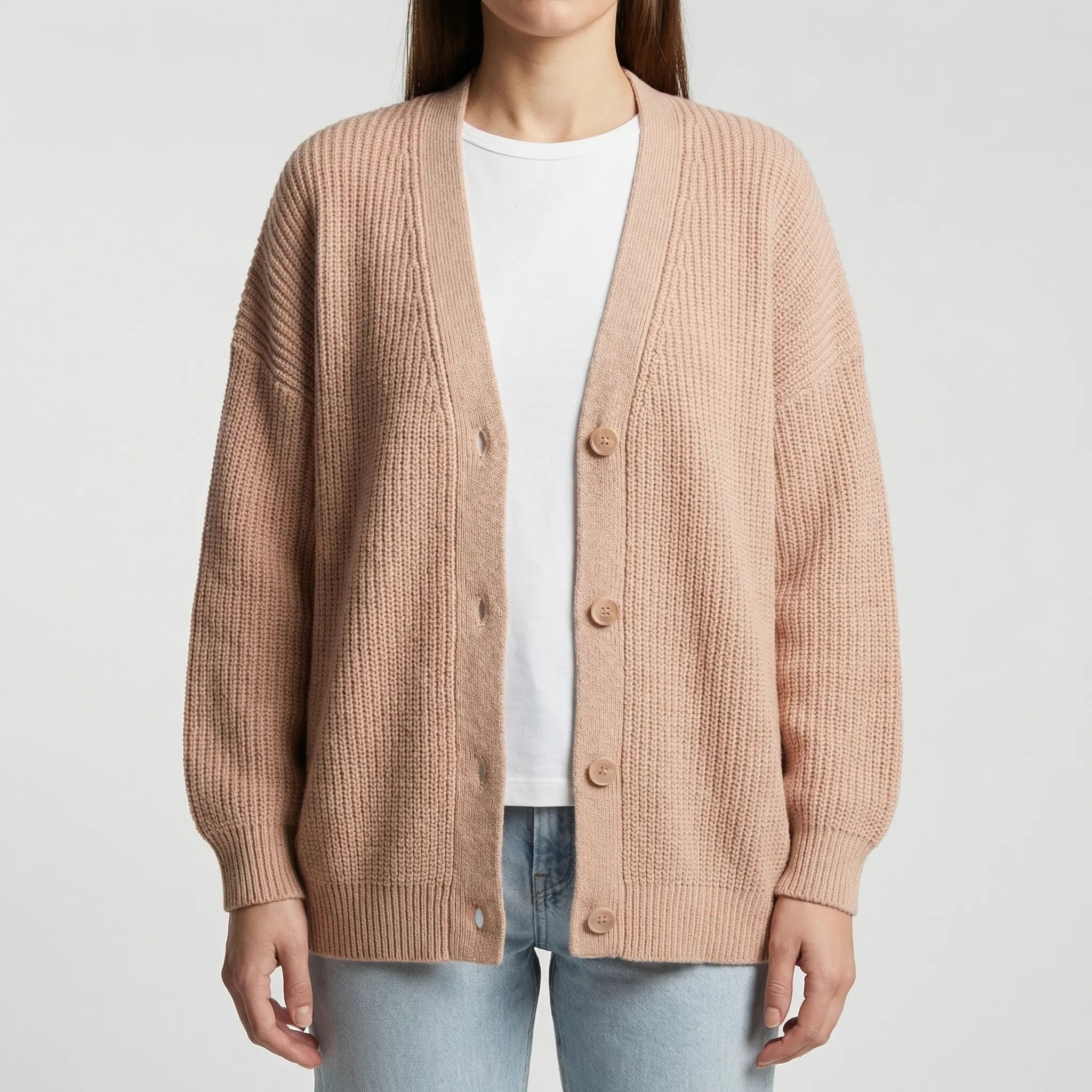 Coziven - Oversize Kardigan Z Prążkowanym Splotem