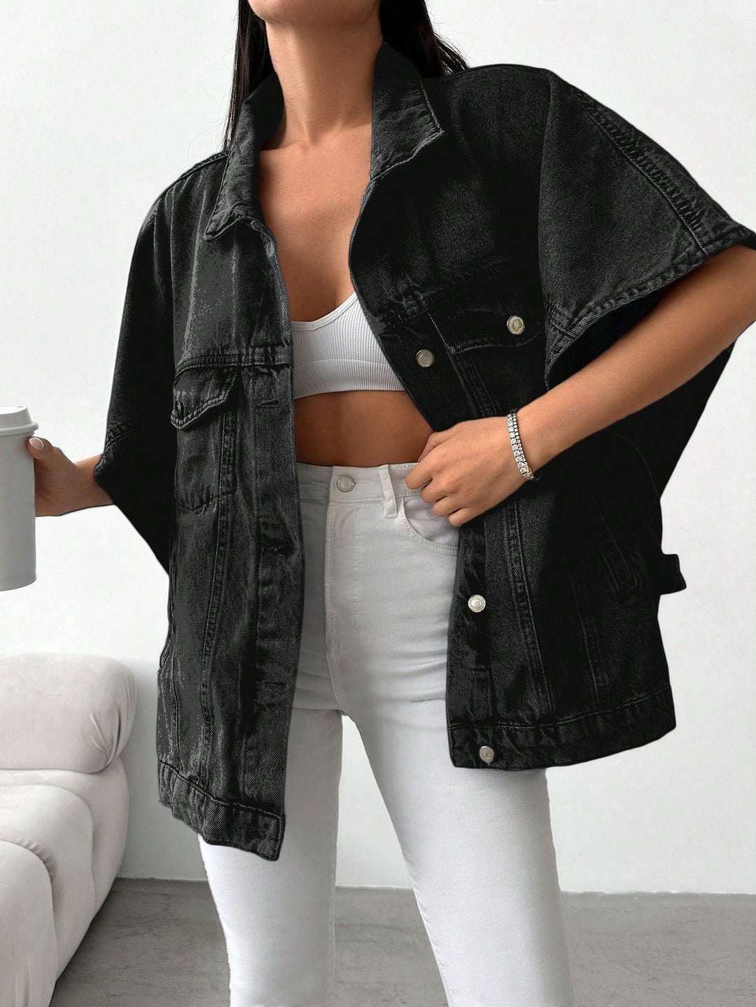 Vanessa | Jeansowa Kurtka Oversize z Krótkim Rękawem