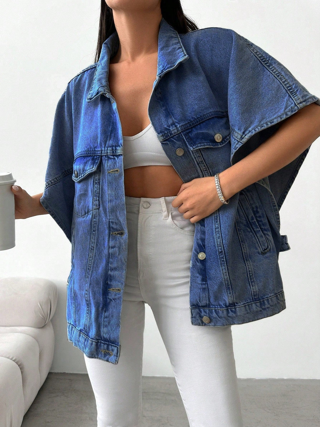 Vanessa | Jeansowa Kurtka Oversize z Krótkim Rękawem