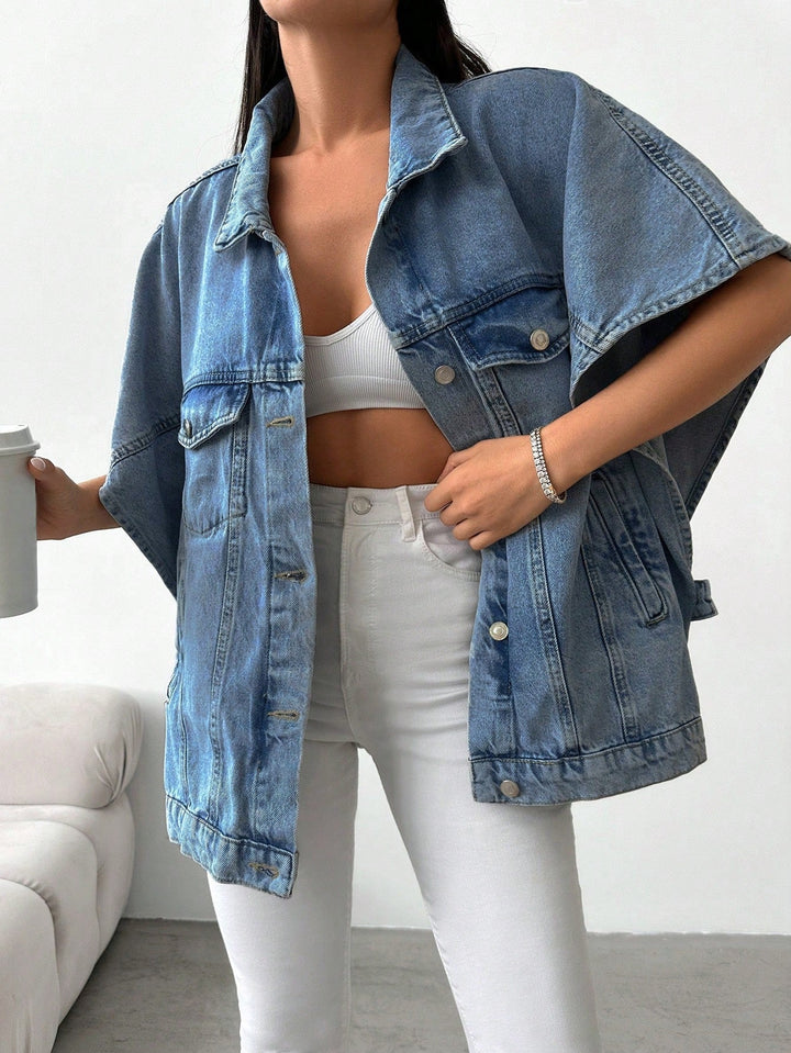 Vanessa | Jeansowa Kurtka Oversize z Krótkim Rękawem