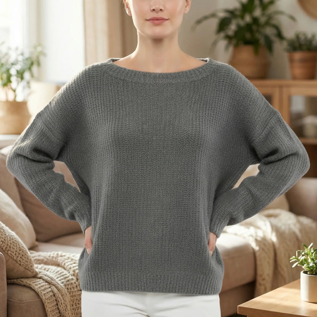 Drapova - Sweter Z Szerokim Dekoltem I Długim Rękawem