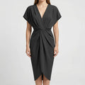 Dravelle - Draped Front Midi Dress With V-Neckline
