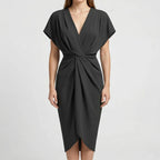 Dravelle - Draped Front Midi Dress With V-Neckline