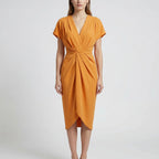 Dravelle - Draped Front Midi Dress With V-Neckline
