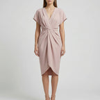 Dravelle - Draped Front Midi Dress With V-Neckline