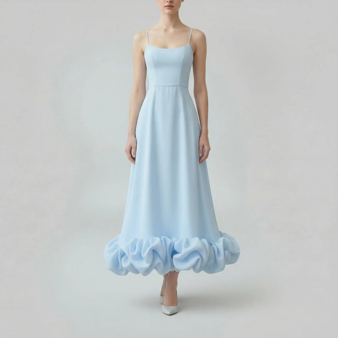 Fleurella - Full-Length Flared Spaghetti Strap Dress