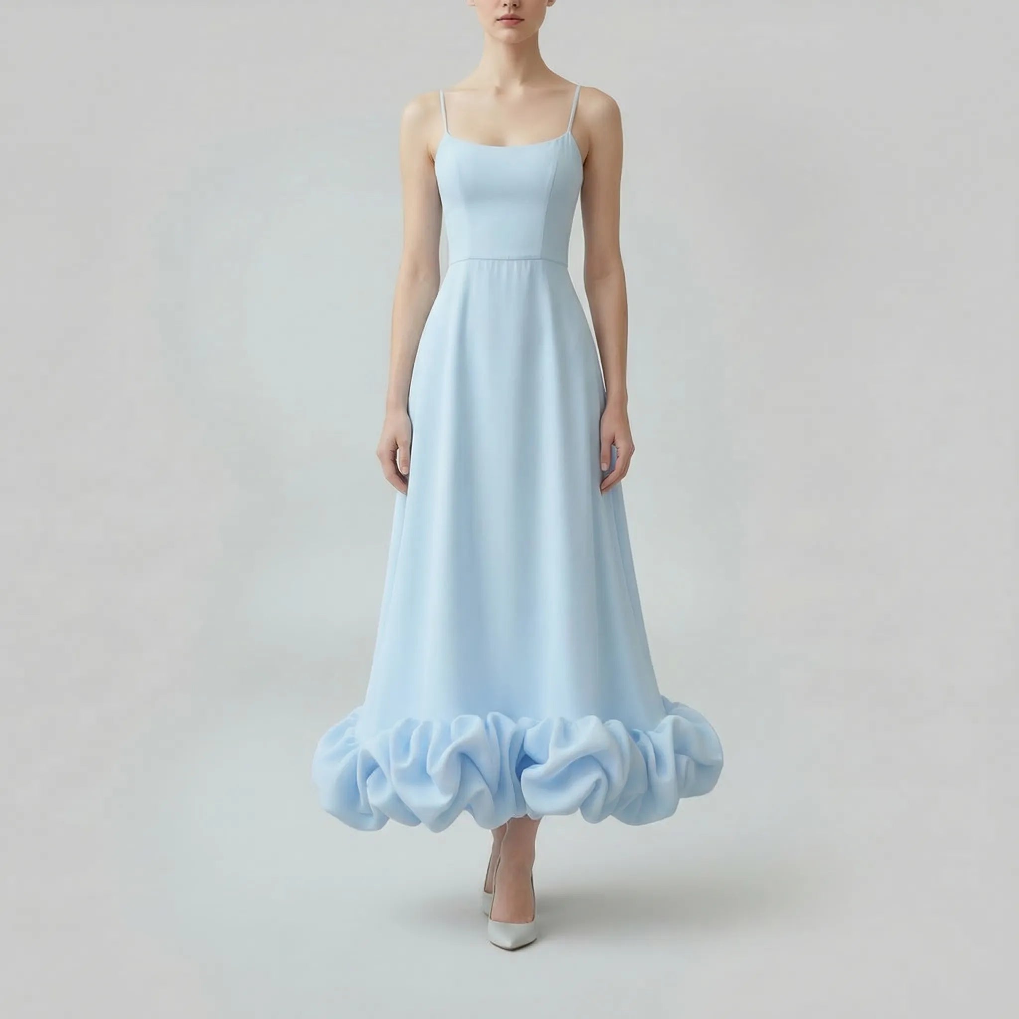 Fleurella - Full-Length Flared Spaghetti Strap Dress