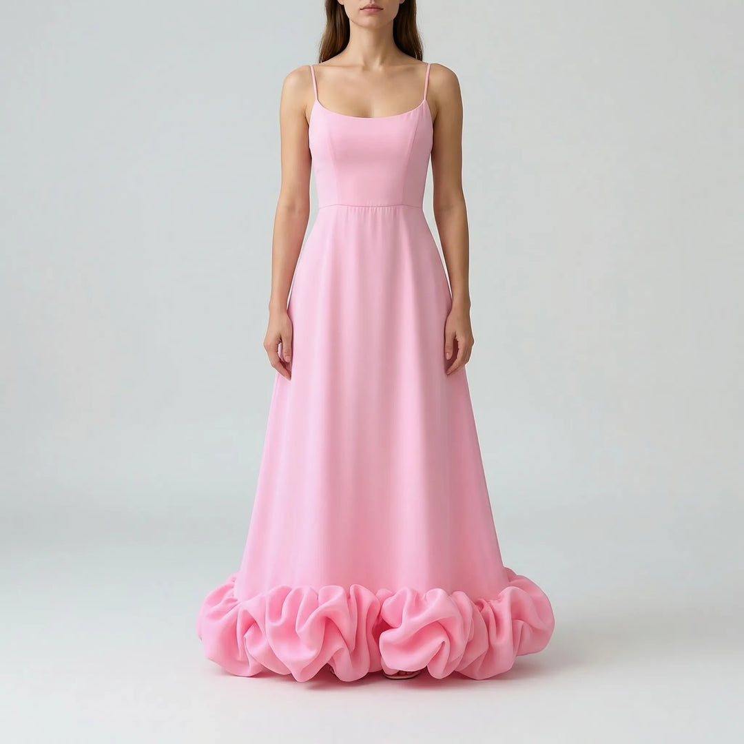 Fleurella - Full-Length Flared Spaghetti Strap Dress