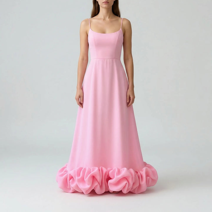 Fleurella - Full-Length Flared Spaghetti Strap Dress
